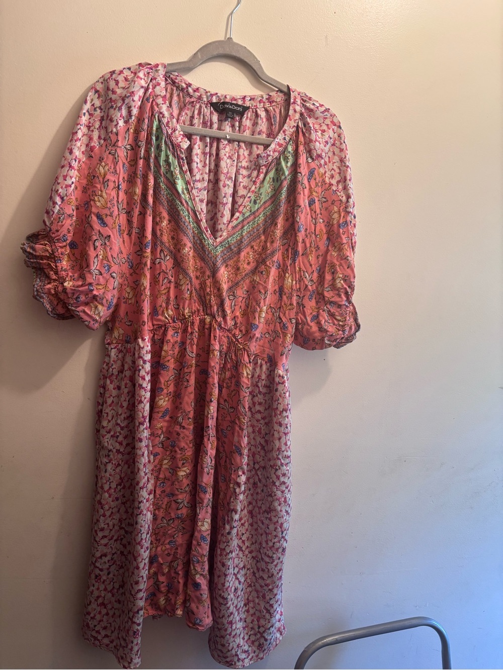 DAVI & DANI Pink Floral Mixed-Print Midi Dress